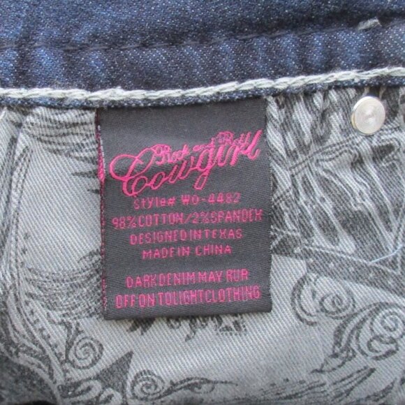 New ROCK & ROLL Cowgirl Jeans Size 33 Low Rise Dark Blue Bootcut Denim - Picture 10 of 12